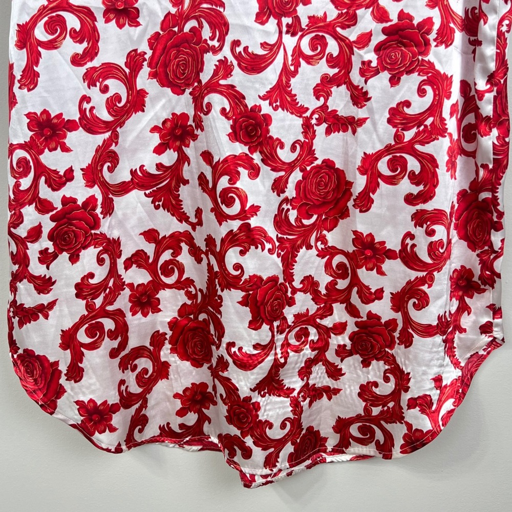 Intimate Moods Nightgown Womens M Satin Floral Baroque Red White Rose Sleepwear - Picture 7 of 7